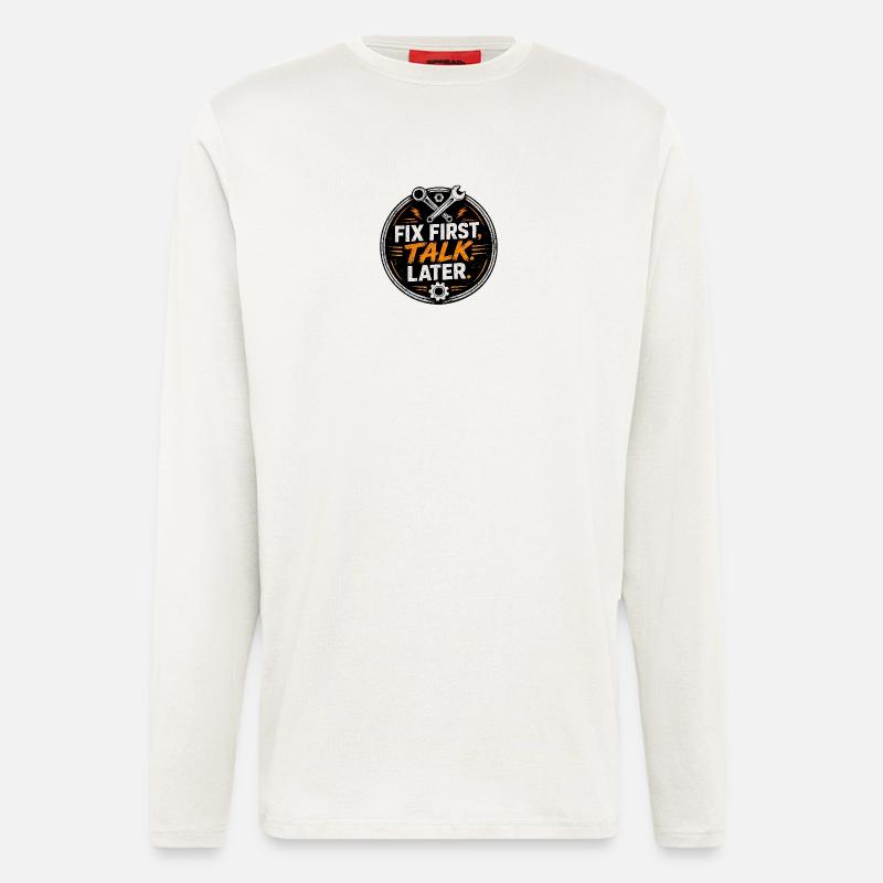 Fix First, Talk Later – Mechanic Tee - Longsleeve - made by SPREAD  - OFF WHITE