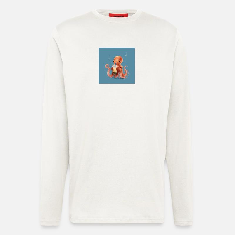 Poulpe Dumbo et son bubble tea - Manches longues bio décontracté fabriqué en UE - OFF WHITE