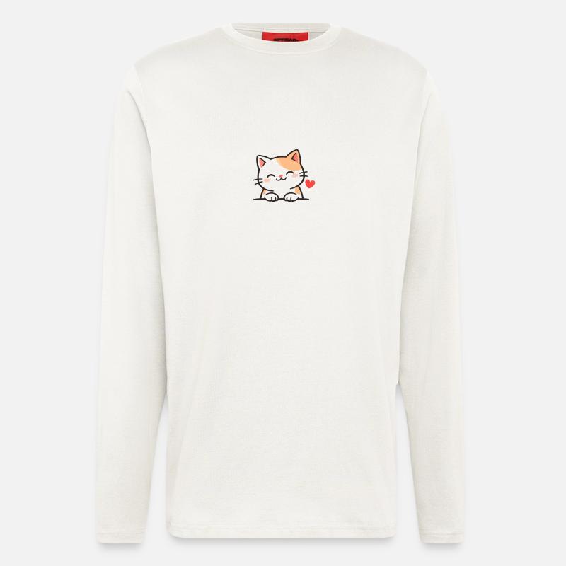 Süßes Kätzchen mit Herz Illustration - Langarmshirt - made by SPREAD  - OFF WHITE