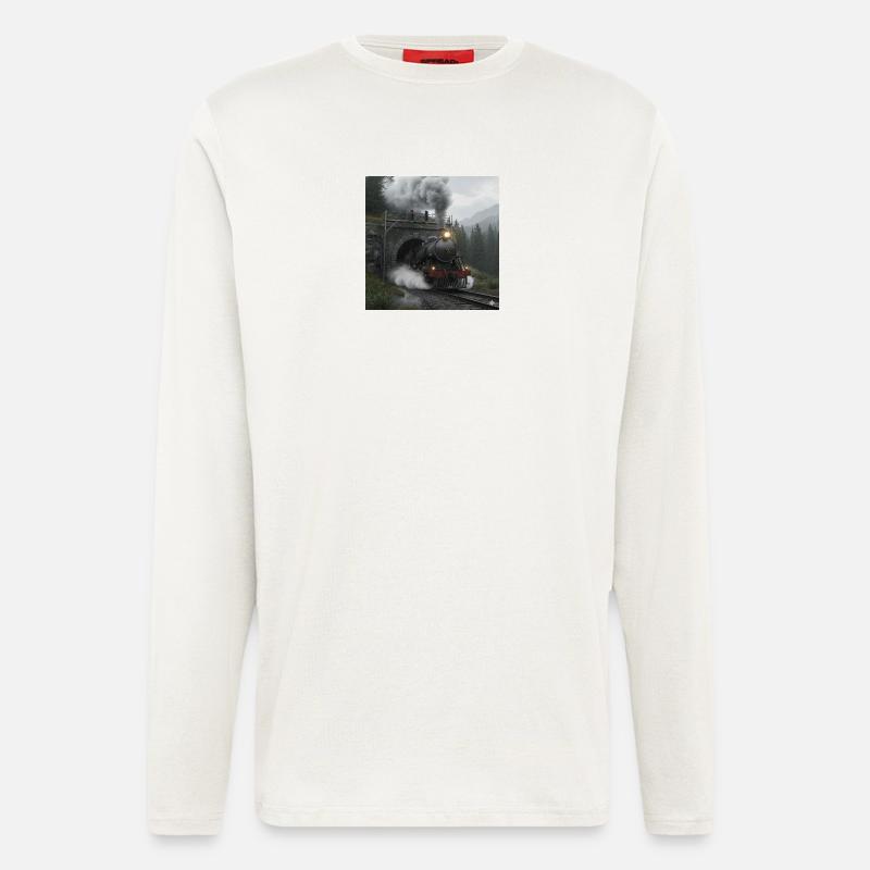 Dampfzug durch den Wald am Tunnel - Langarmshirt - made by SPREAD  - OFF WHITE