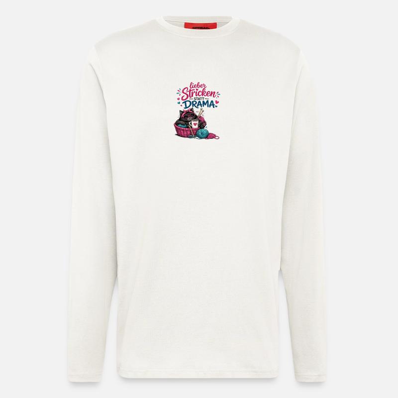 Lieber Stricken statt Drama - Langarmshirt - made by SPREAD  - OFF WHITE
