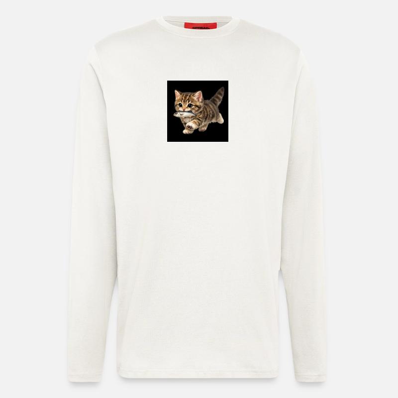 kitten has caught a fish - Longsleeve - made by SPREAD - OFF WHITE