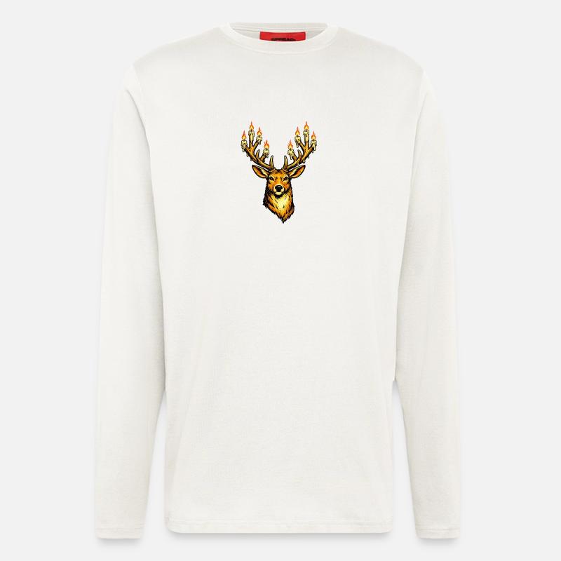 Weihnachtshirsch mit Kerzen - Langarmshirt - made by SPREAD - OFF WHITE