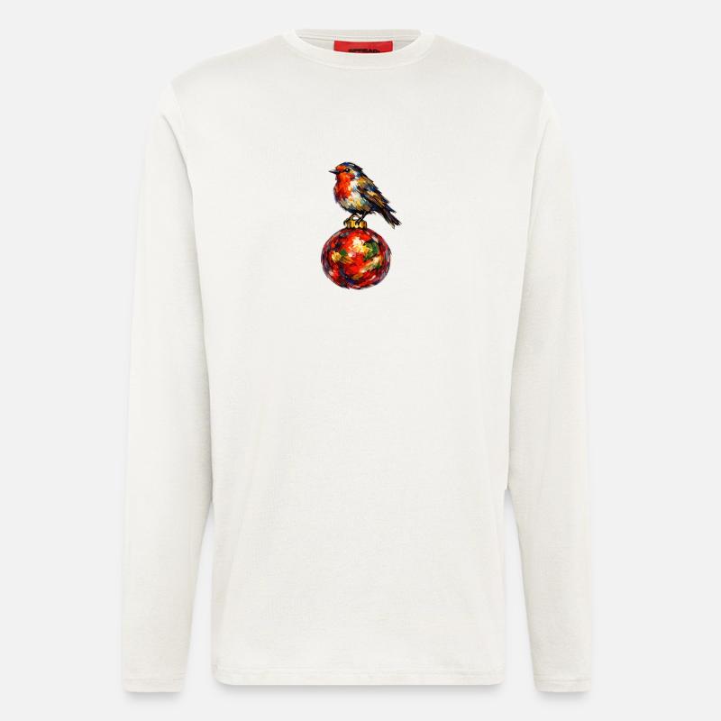 Vogel auf Weihnachtskugel . KI generiert - Langarmshirt - made by SPREAD  - OFF WHITE