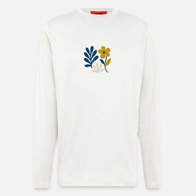 Florale Komposition – Blau & Senf - Langarmshirt - made by SPREAD  - OFF WHITE