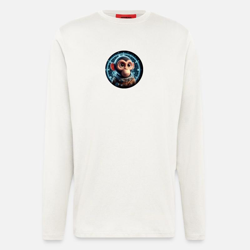 Singe en astronaute dans l’espace - Manches longues bio décontracté fabriqué en UE - OFF WHITE