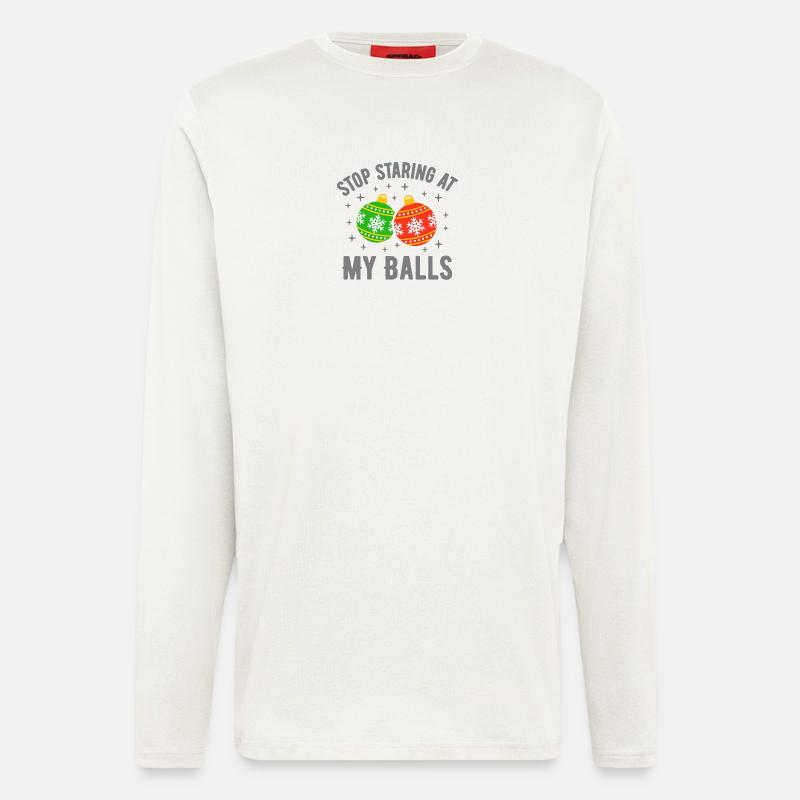 Hör auf, meine Eier anzustarren - Langarmshirt - made by SPREAD  - OFF WHITE