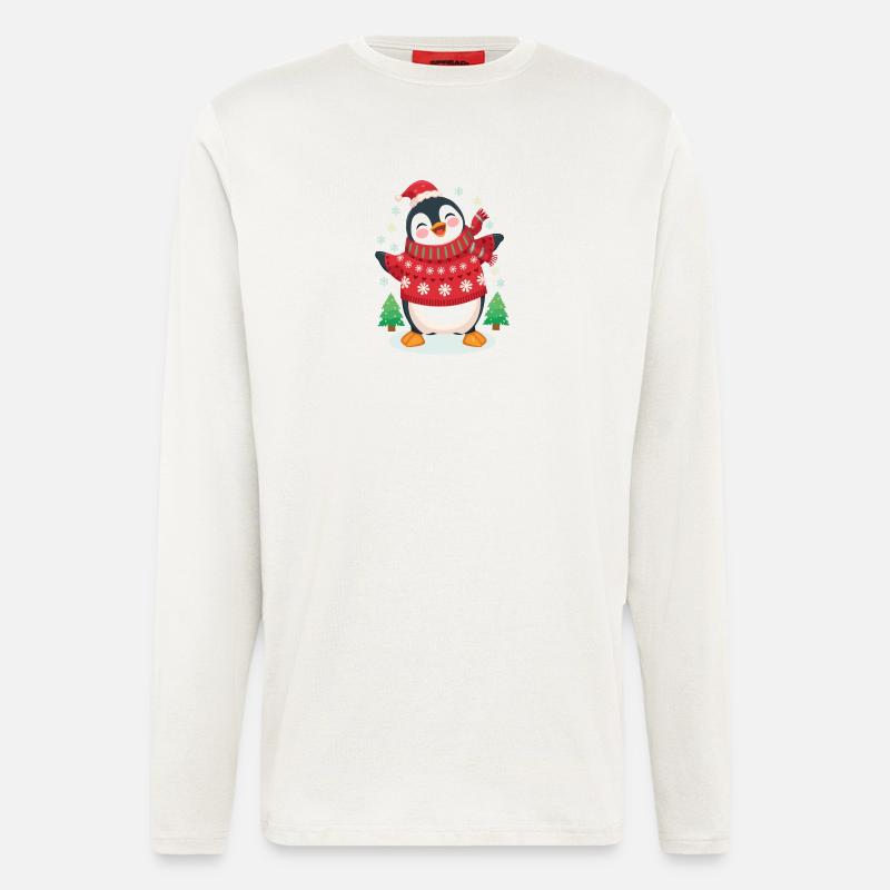 Festlicher Pinguin in rotem Strick - Langarmshirt - made by SPREAD  - OFF WHITE