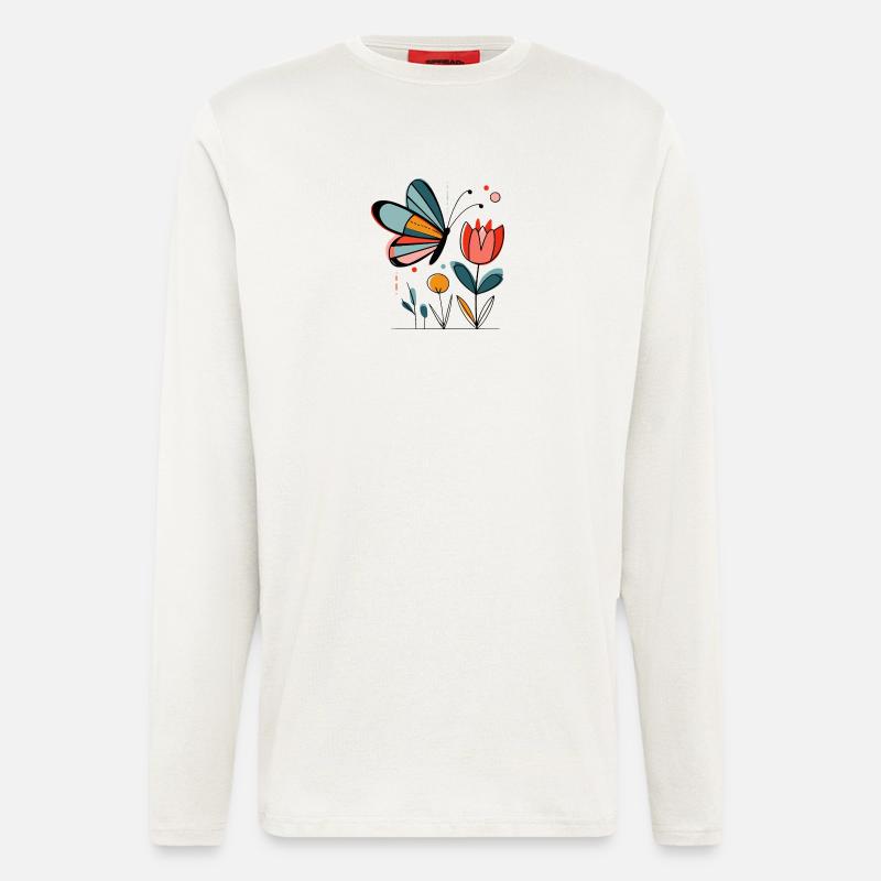 Frühlingsmotiv Schmetterling mit Blumen - Langarmshirt - made by SPREAD  - OFF WHITE