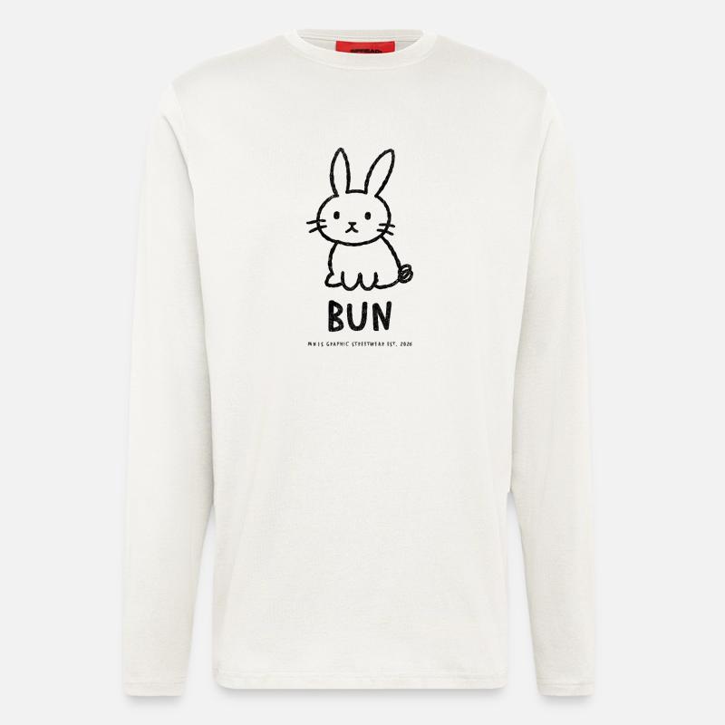 Chignon graphique naïf – Imprimé devant - Manches longues bio décontracté fabriqué en UE - OFF WHITE