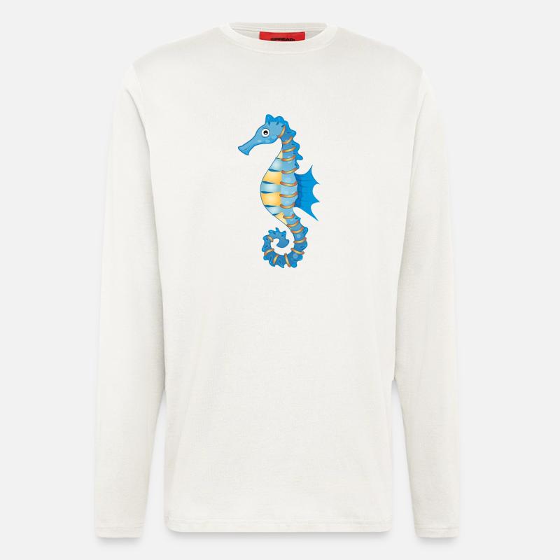 niedliches blaues Seepferdchen im Comic Stil - Langarmshirt - made by SPREAD  - OFF WHITE