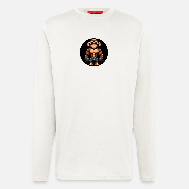Monkey Chimpanzee Bodybuilder Training - Longsleeve - made by SPREAD  - OFF WHITE