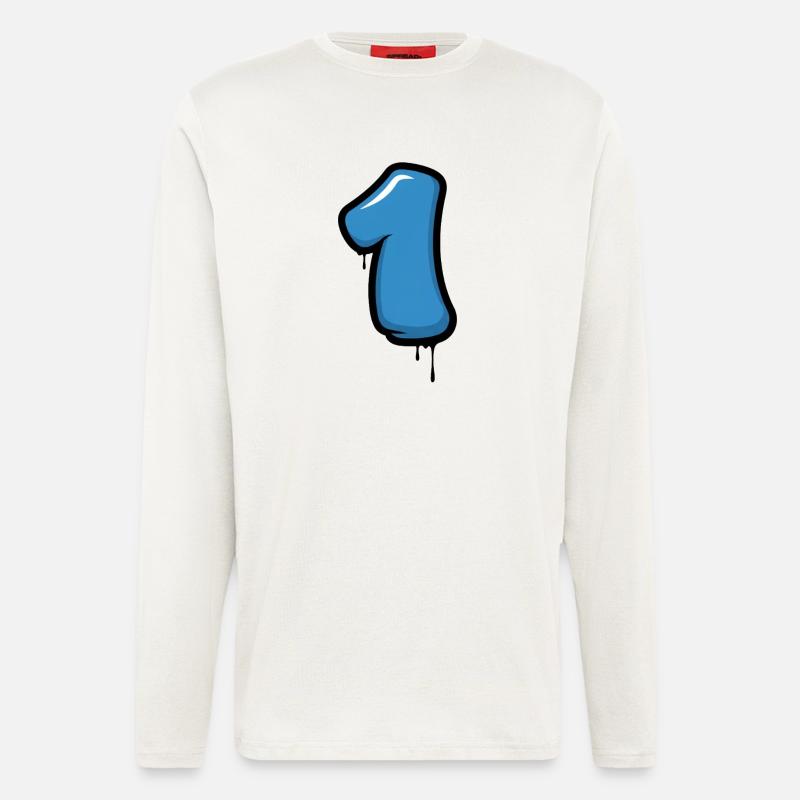 Blaues Nummer Eins Design - Langarmshirt - made by SPREAD  - OFF WHITE
