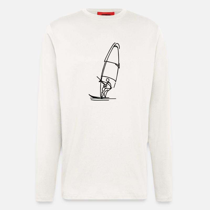 Dessin de planchiste à voile - Manches longues bio décontracté fabriqué en UE - OFF WHITE