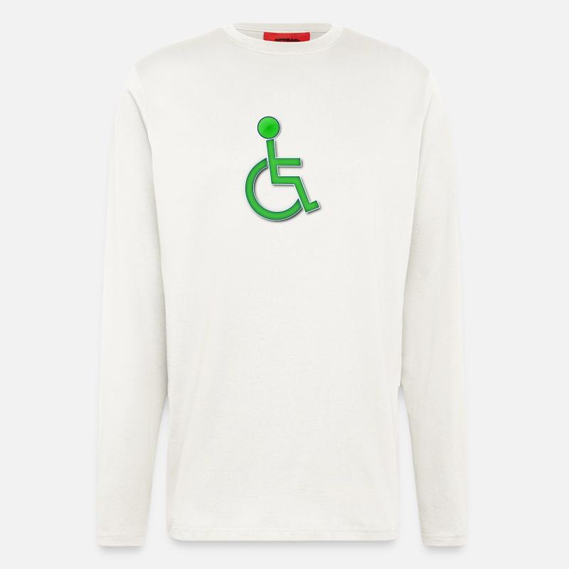 Symbole du fauteuil roulant vert # - Manches longues bio décontracté fabriqué en UE - OFF WHITE