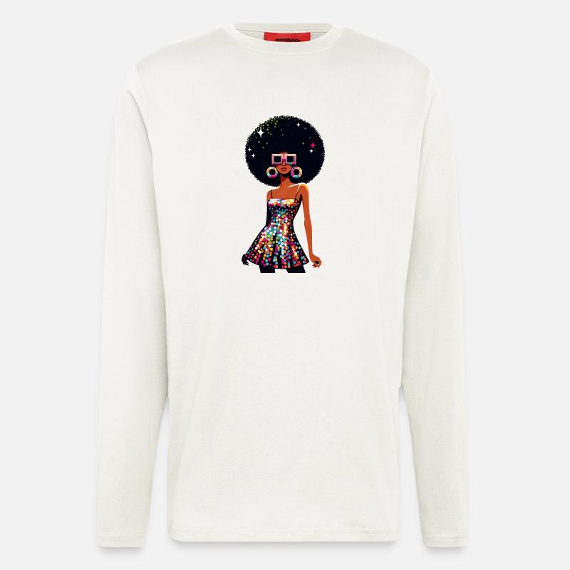 Disco Afro Glam Sequins Design - Manches longues bio décontracté fabriqué en UE - OFF WHITE