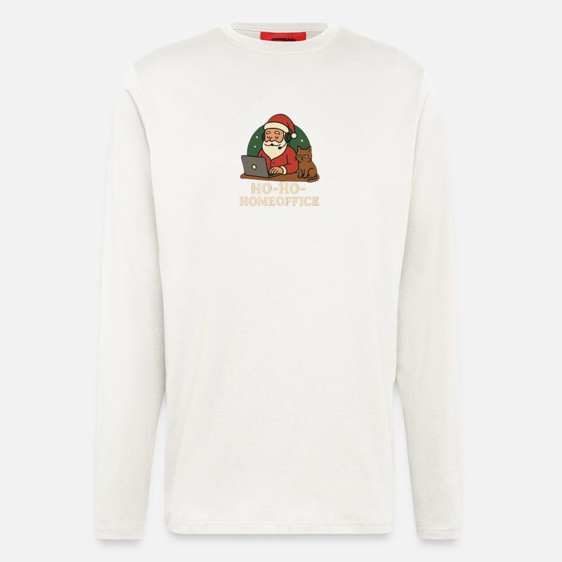 Weihnachtsbüro Santa Katze Illustration - Langarmshirt - made by SPREAD  - OFF WHITE