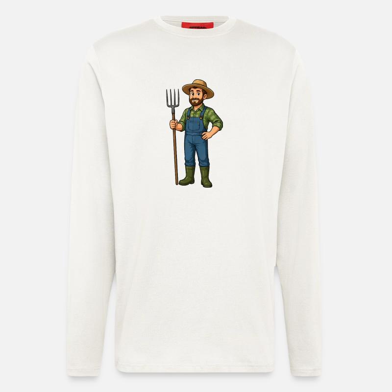 Bauer mit Heugabel Cartoon - Langarmshirt - made by SPREAD  - OFF WHITE