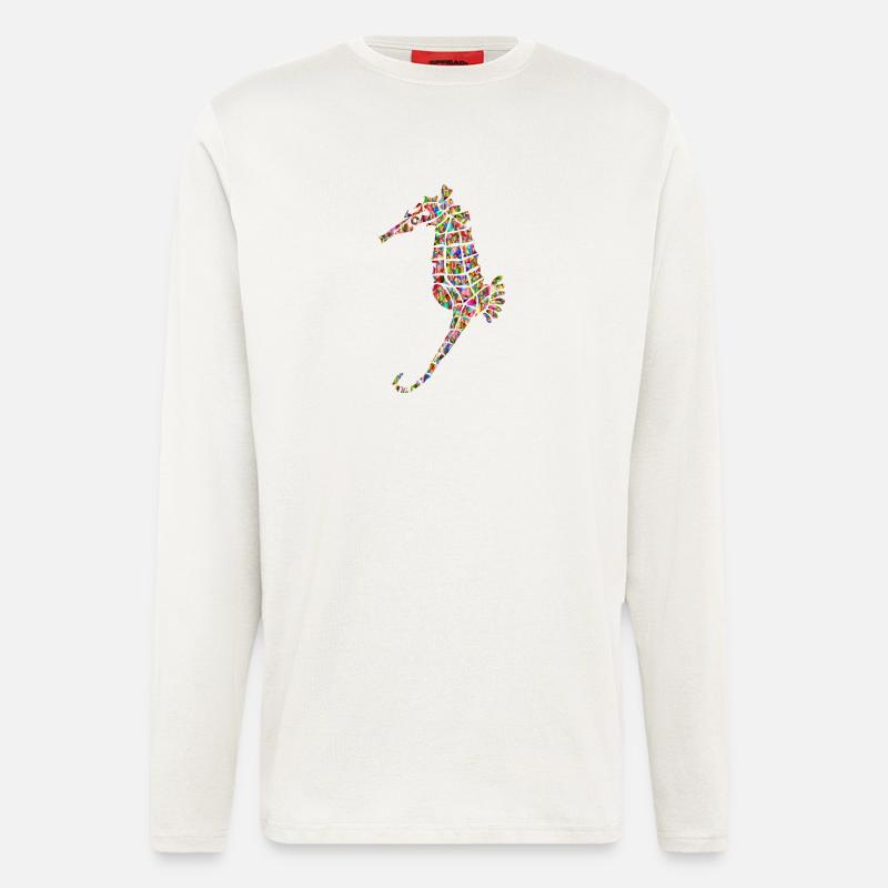 Regenbogenfarbenes Seepferd - Langarmshirt - made by SPREAD  - OFF WHITE