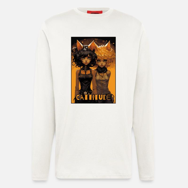 Cattitude: Zwei Katzenmädchen - Langarmshirt - made by SPREAD  - OFF WHITE