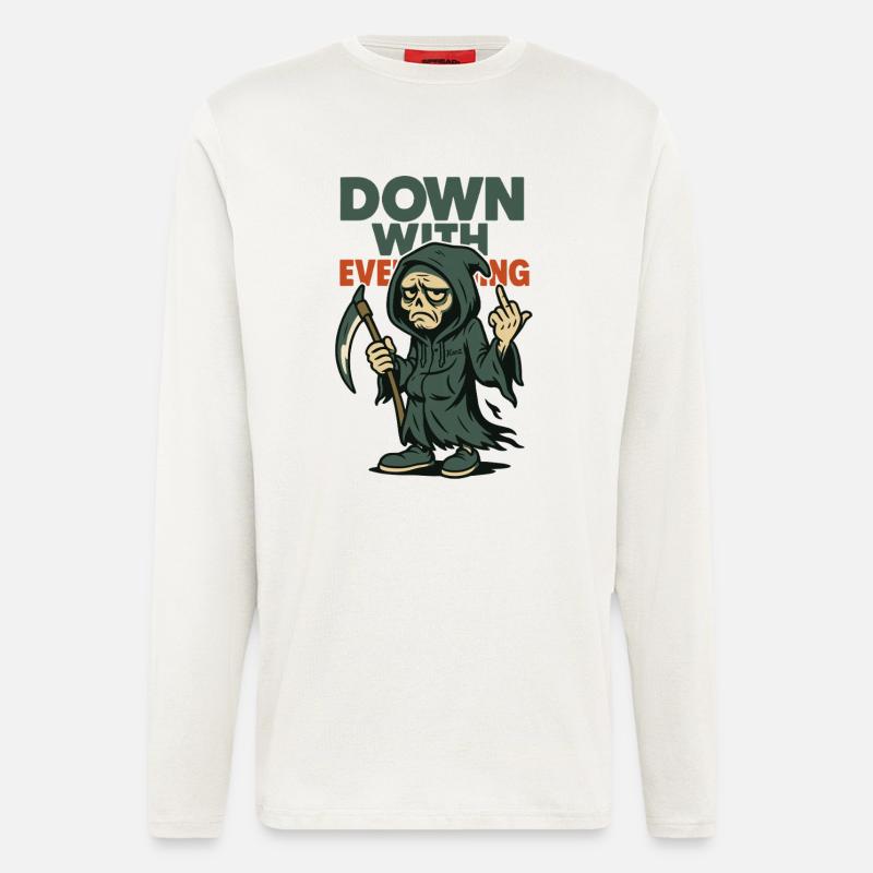 Sensenmann zeigt Mittelfinger mit Text - Langarmshirt - made by SPREAD  - OFF WHITE