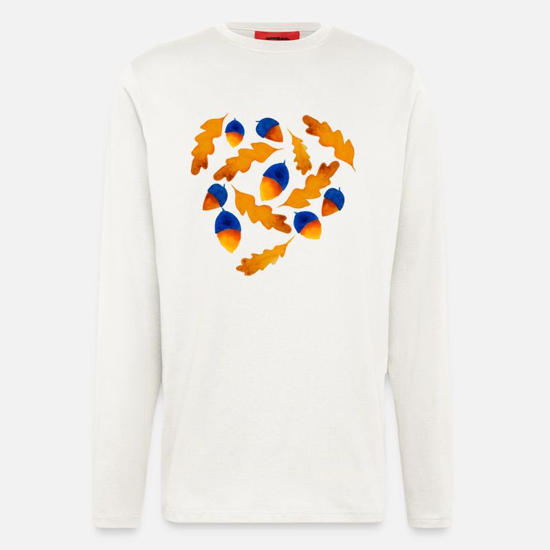 Herbst Muster Eicheln Geschenk - Langarmshirt - made by SPREAD  - OFF WHITE