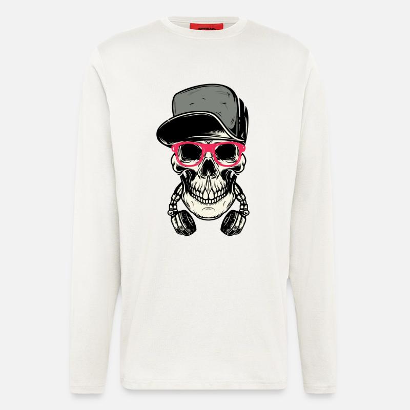 DJ Totenkopf mit Kopfhörer - Langarmshirt - made by SPREAD  - OFF WHITE