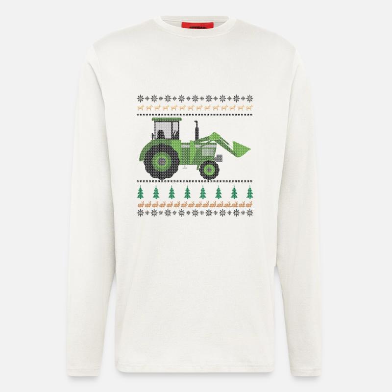 Grüner Traktor Strickdesign - Langarmshirt - made by SPREAD  - OFF WHITE