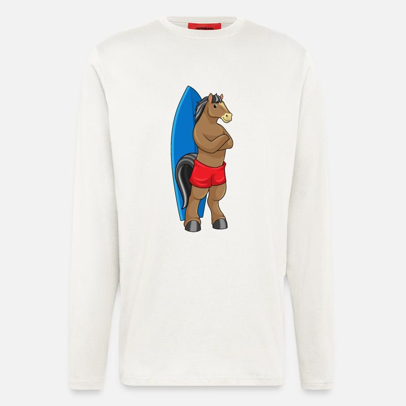 Pferd als Surfer mit Surfbrett - Langarmshirt - made by SPREAD  - OFF WHITE