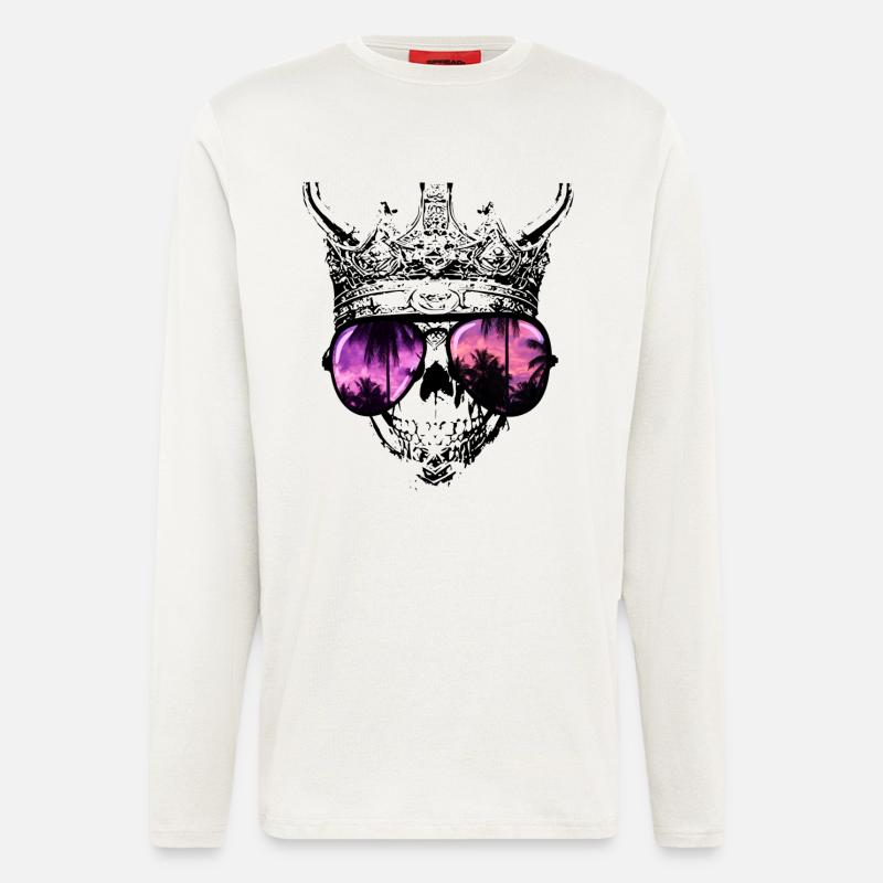 Hipster Skull King - Manches longues bio décontracté fabriqué en UE - OFF WHITE