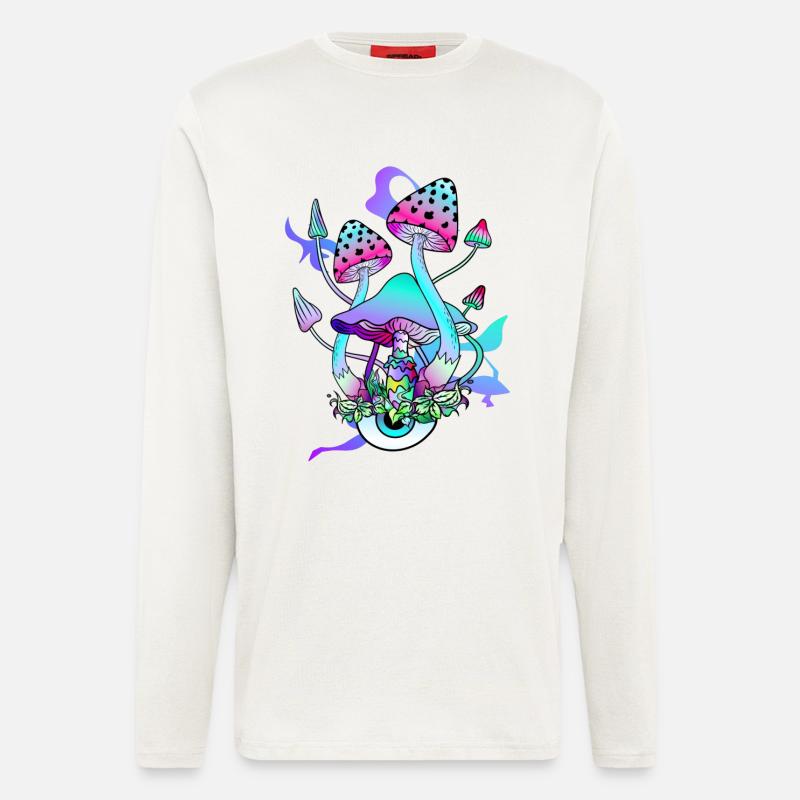 Trippy Hippie Champignon Psychédélique - Manches longues bio décontracté fabriqué en UE - OFF WHITE