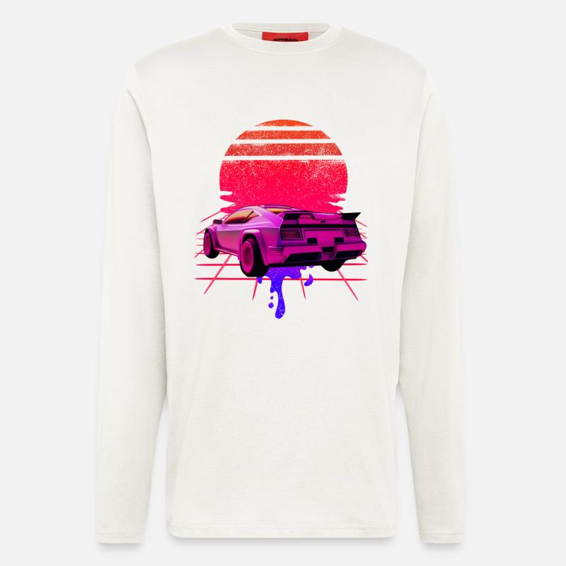 Retro Wave Supercar Sunset - Manches longues bio décontracté fabriqué en UE - OFF WHITE