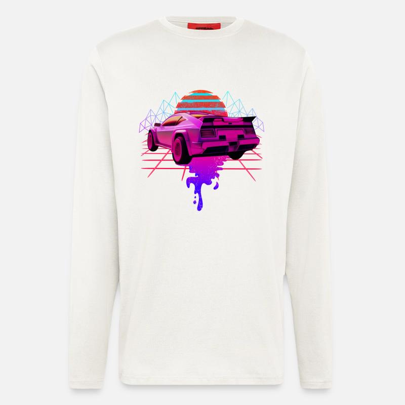 Retro Wave Racing Supercar - Manches longues bio décontracté fabriqué en UE - OFF WHITE