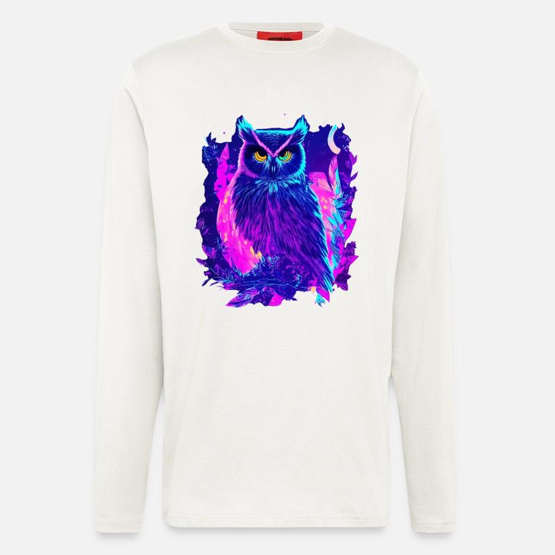 Neon leuchtende Eule Synthwave - Langarmshirt - made by SPREAD  - OFF WHITE