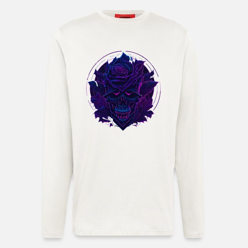 Neon Roses Skull EDM - Manches longues bio décontracté fabriqué en UE - OFF WHITE