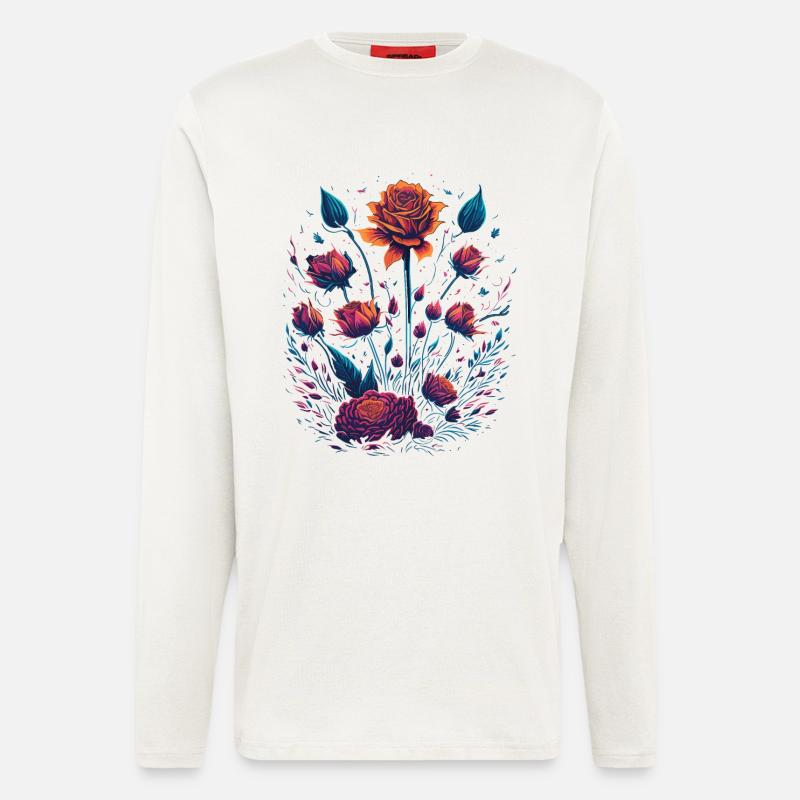 Roses Vaporwave Bouquet - Manches longues bio décontracté fabriqué en UE - OFF WHITE