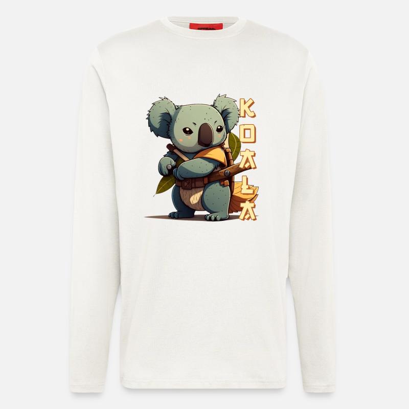 Samouraï Koala avec lettrage - Manches longues bio décontracté fabriqué en UE - OFF WHITE