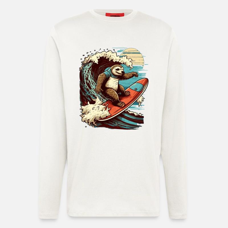Cool sloth surfing in the moonlight - Longsleeve - made by SPREAD - OFF WHITE