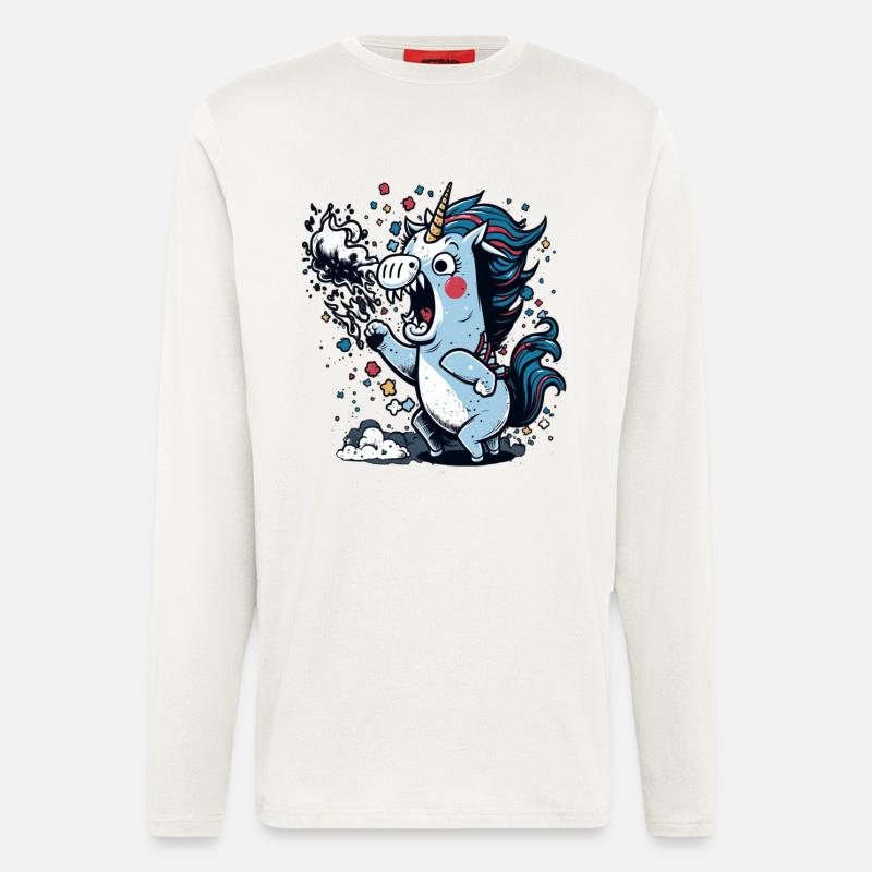 Wütendes Einhorn speiht Feuer - Langarmshirt - made by SPREAD - OFF WHITE