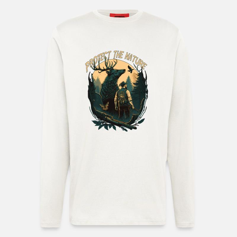 Jäger mit Tieren im Wald - Langarmshirt - made by SPREAD - OFF WHITE