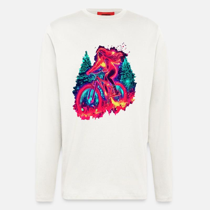 Synthwave Mountainbike Mädchen Waldfahrt - Langarmshirt - made by SPREAD  - OFF WHITE