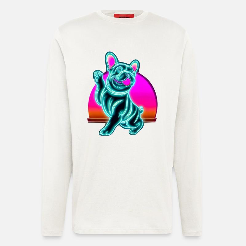 Frenchi Bulldogge Synthwave Sunset - Langarmshirt - made by SPREAD  - OFF WHITE