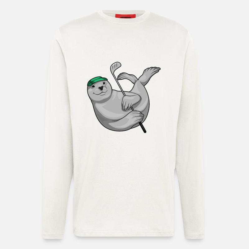 Seehund Golf Golfschläger - Langarmshirt - made by SPREAD  - OFF WHITE