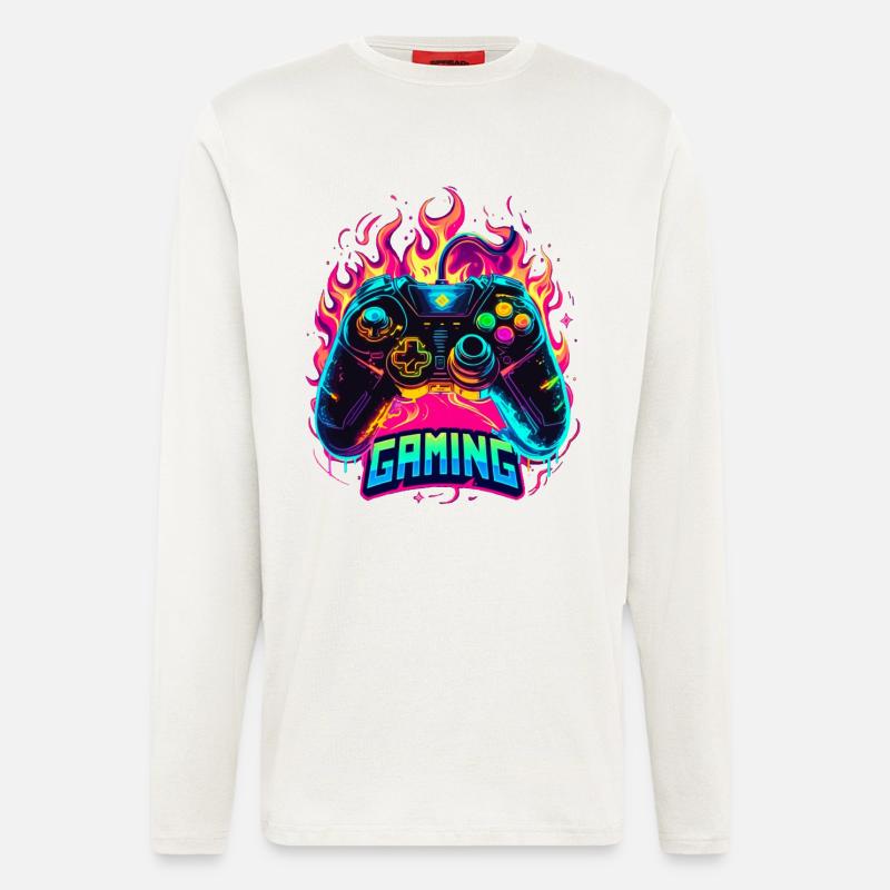 Gaming Controller Flames Art - Longsleeve - made by SPREAD - OFF WHITE