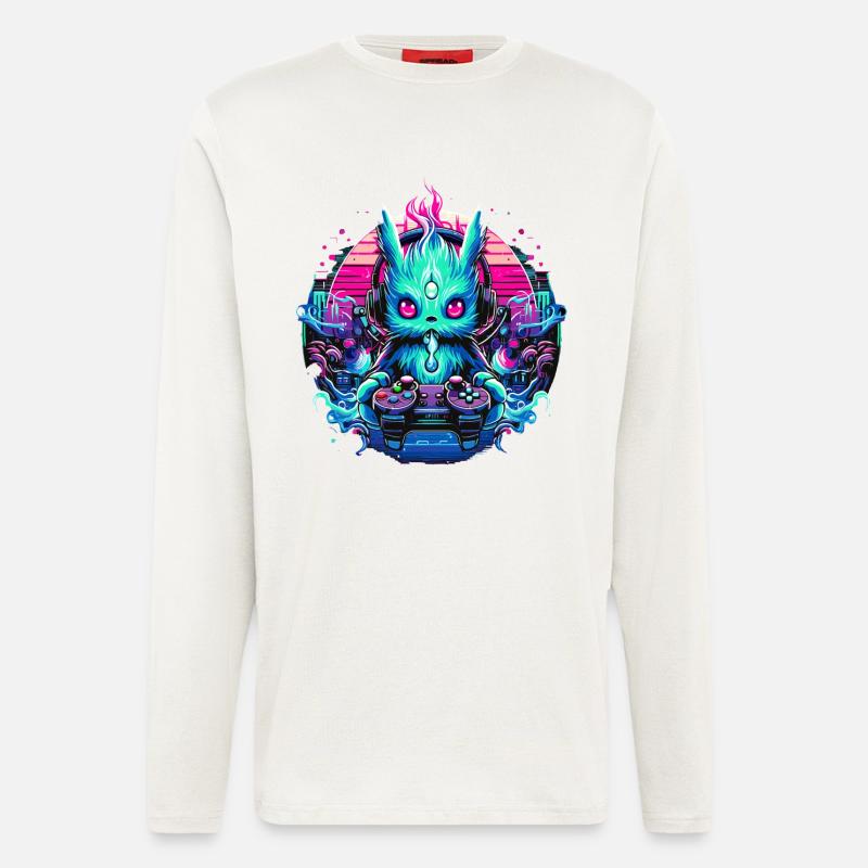 Synthwave Zocker Gaming Alien - Langarmshirt - made by SPREAD - OFF WHITE