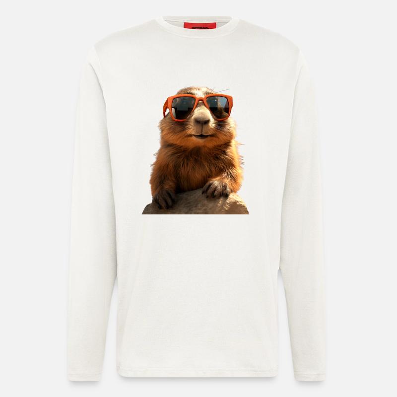 Murmeltier mit Sonnenbrille Nagetier Erdhörnchen - Langarmshirt - made by SPREAD  - OFF WHITE