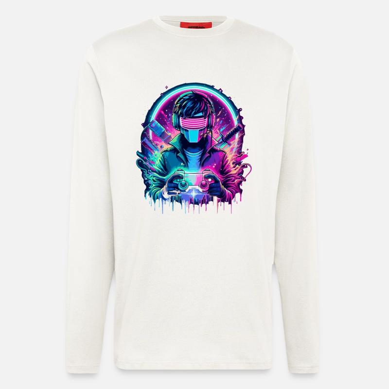 Neon Cyber Controller - Retro Gaming Power - Langarmshirt - made by SPREAD  - OFF WHITE