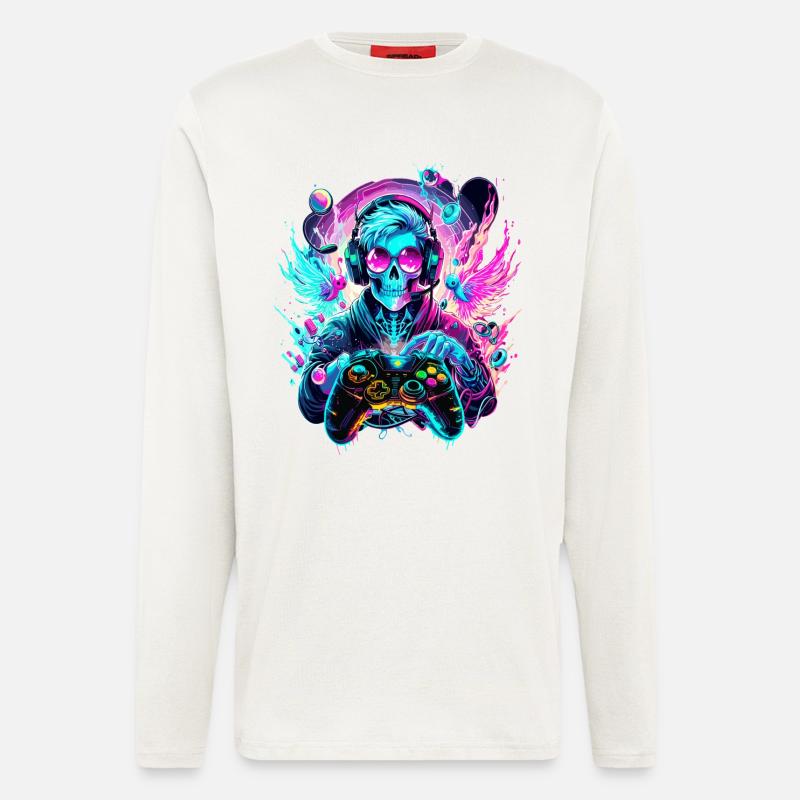 Synthwave Skull Gaming Controller Art - Longsleeve - made by SPREAD  - OFF WHITE