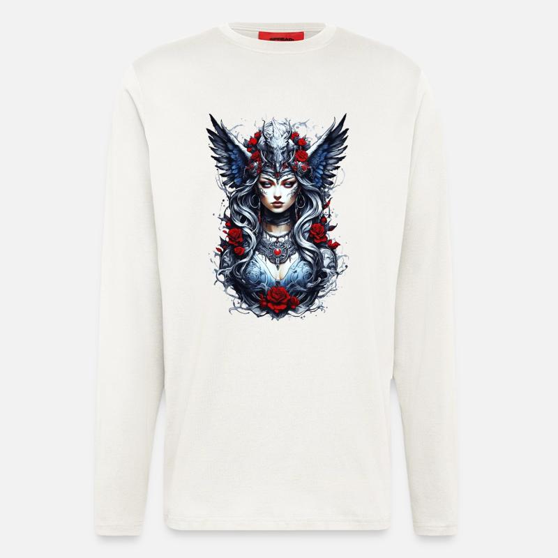 Valkyrie with Ravens, Roses, Vikings - Longsleeve - made by SPREAD  - OFF WHITE