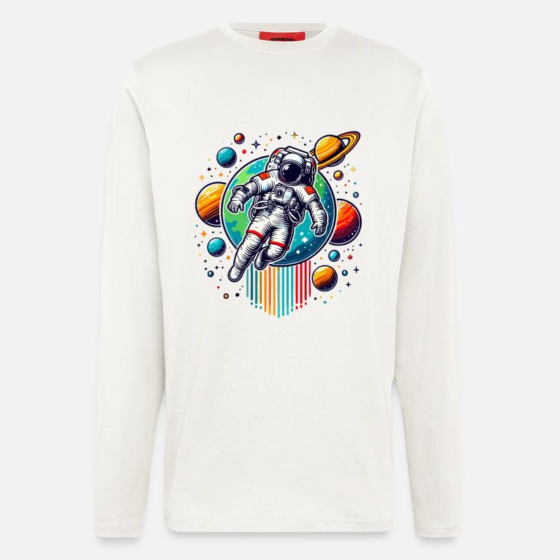 Retro Astronauts Space Planet Design - Longsleeve - made by SPREAD  - OFF WHITE